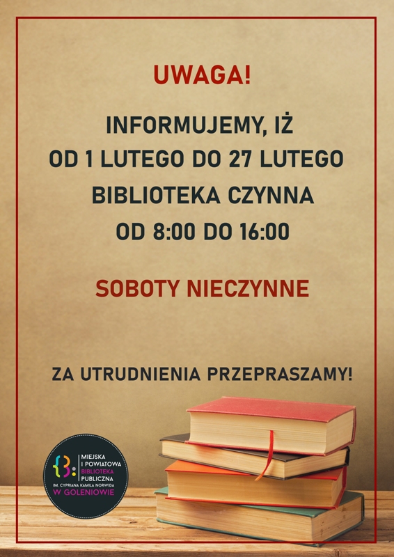 Zmiana godzin otwarcia biblioteki do 12 lutego