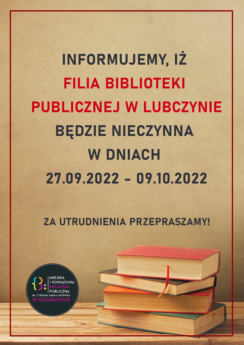 Biblioteka w Lubczynie nieczynna do 9 października 2022